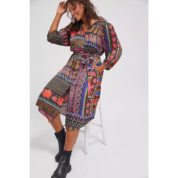 FARM Rio Dresses & Skirts - Anthropologie x Farm Rio Ciela Belted Button Front Dress Mixed Print womens S
